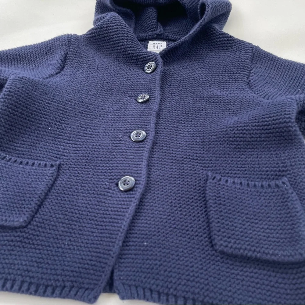 Baby GAP Navy Brannan Bear Cardigan Sweater 18-24 months UNISEX EUC